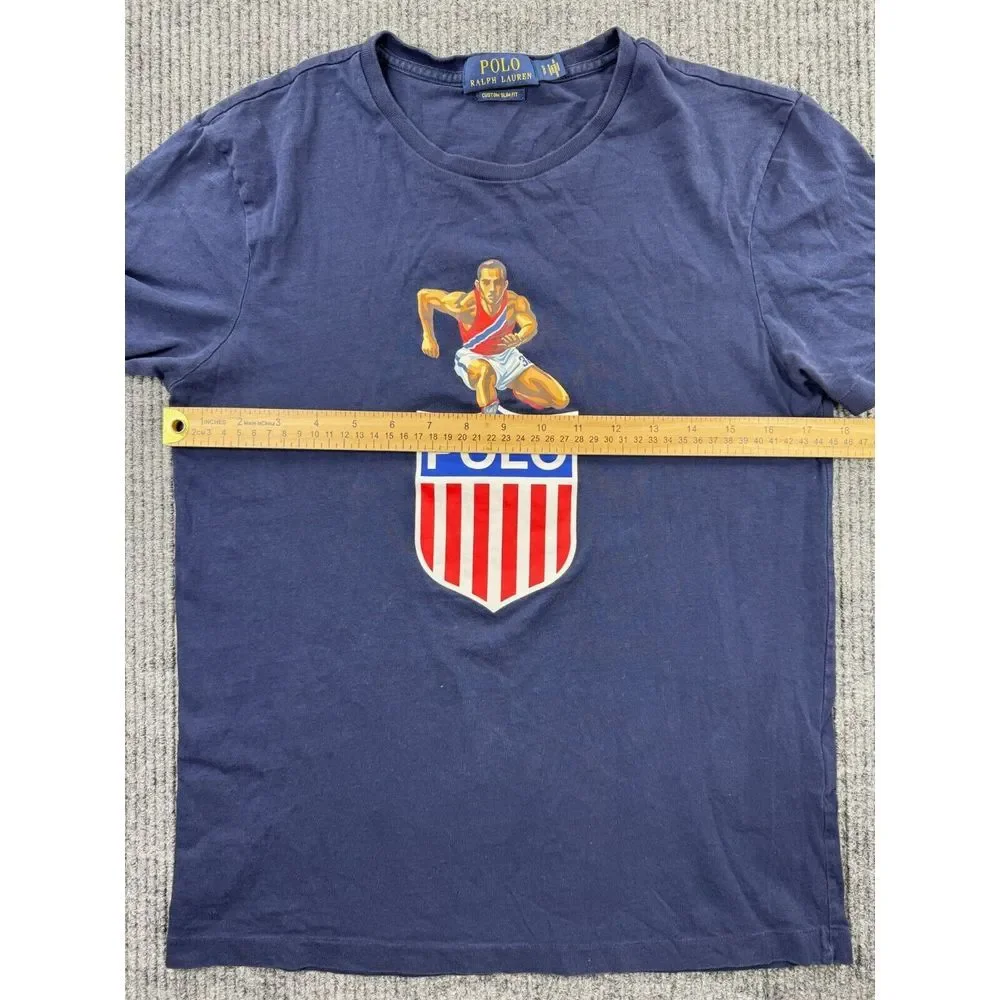 Polo Ralph Lauren Shirt Mens Small Blue Tee Stadium Shield USA Track Hurdle Wing